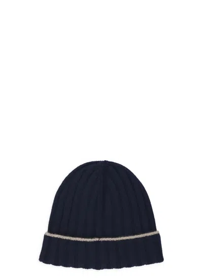 Brunello Cucinelli Ribbed Cashmere Beanie Turn-up Brim In Blue
