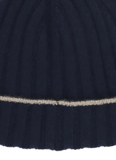 Brunello Cucinelli Ribbed Cashmere Beanie Turn-up Brim In Blue