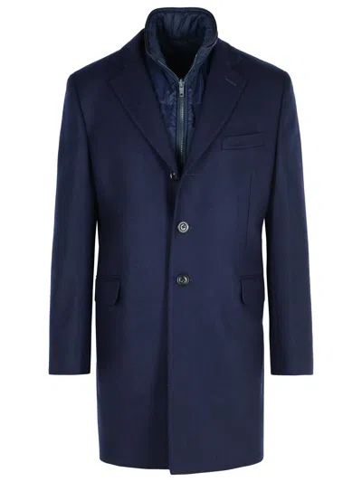 Fay Double Coat With Removable Inner Waistcoat In Blue