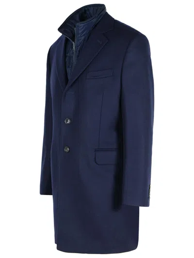 Fay Double Coat With Removable Inner Waistcoat In Blue