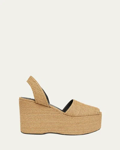 Alaïa Beige Wedge Paper Straw Heeled Sandals In Nude