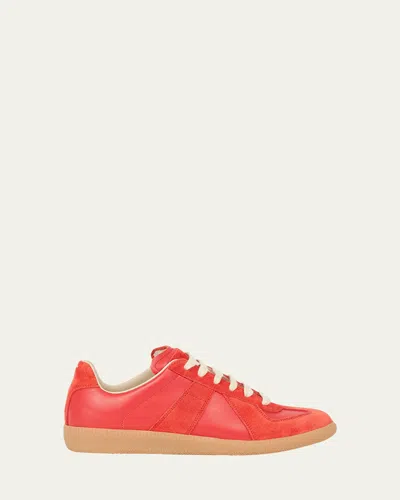 Maison Margiela Replica Leather And Suede Sneakers In Red