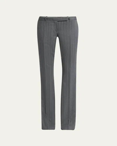 Alexander Mcqueen Low-rise Herringbone Striped Flare Trousers In Gray