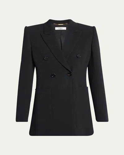 Chloé Double-breasted Wool Tailored Jacket With Patch Pockets In Black