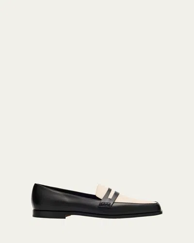 Manolo Blahnik Polonoff Two-tone Leather Loafers In Black