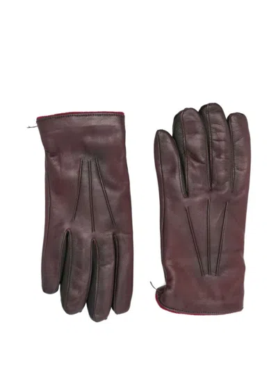 Paul Smith Burgundy Wool And Leather Gloves  In Brown