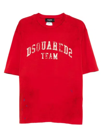 Dsquared2 Crew Neck T-shirt With Print In Red