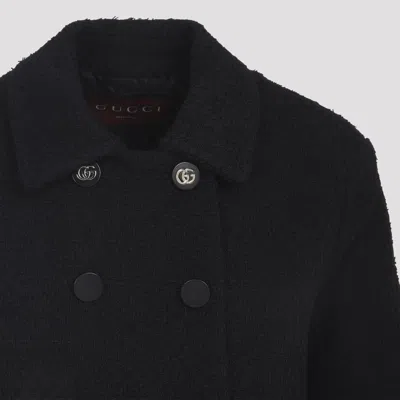 Gucci Double-breasted Wool Jacket Featuring Pockets In Black