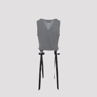 Simone Rocha Cropped Grey Lyocell Tank Top With Asymmetric Hem And Bow Tails In Gray