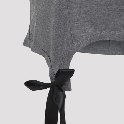 Simone Rocha Cropped Grey Lyocell Tank Top With Asymmetric Hem And Bow Tails In Gray