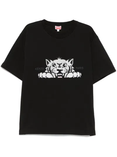 Kenzo Graphic Print Crew Neck Cotton T-shirt In Black