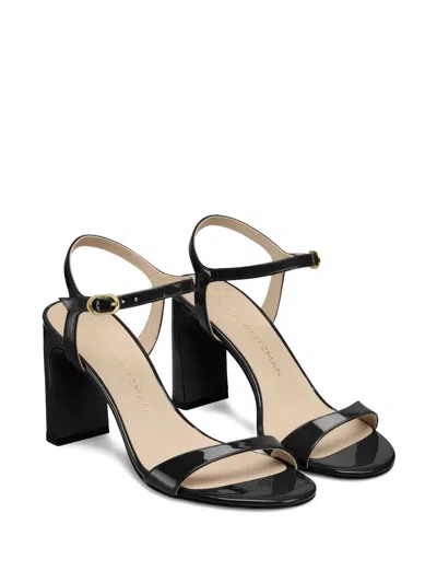 Stuart Weitzman Babette Patent Leather Ankle-strap Sandals In Black