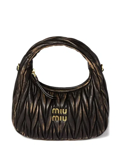 Miu Miu Quilted Top Handle Shoulder Bag With Detachable Strap In Brown