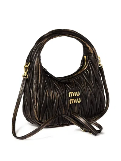 Miu Miu Quilted Top Handle Shoulder Bag With Detachable Strap In Brown