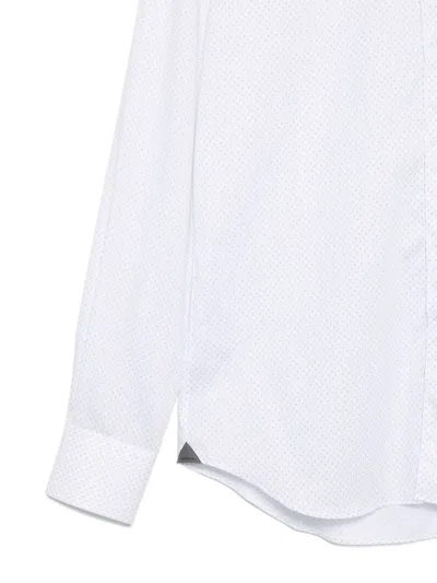 Corneliani Clear Blue Shirt With Subtle Striped Pattern In White