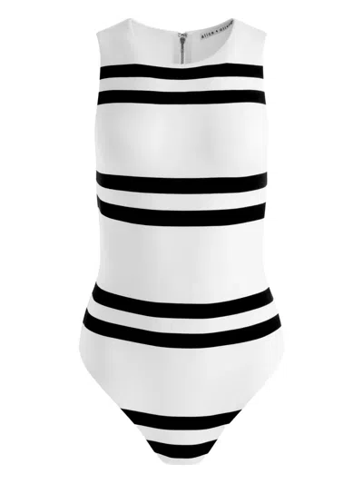 Alice And Olivia Rothy Striped-pattern Sleeveless Bodysuit In White