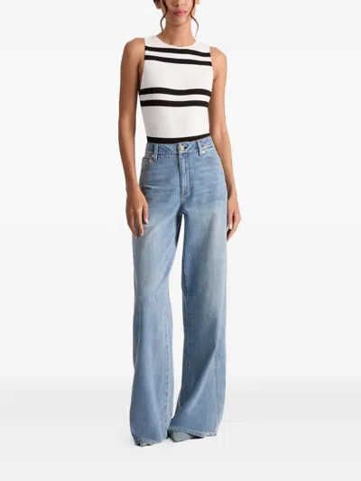 Alice And Olivia Rothy Striped-pattern Sleeveless Bodysuit In White