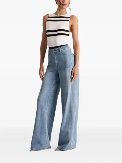 Alice And Olivia Rothy Striped-pattern Sleeveless Bodysuit In White