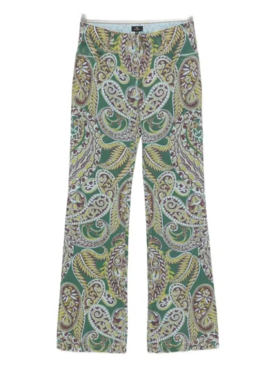 Etro Paisley Print Denim Pants In Green