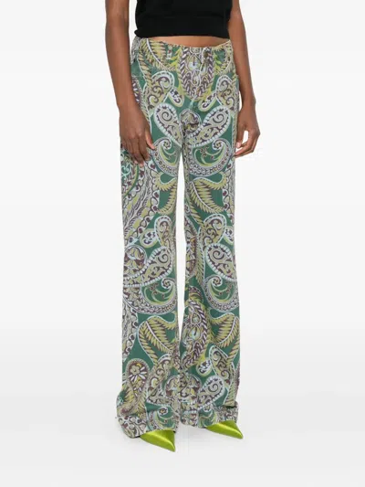 Etro Paisley Print Denim Pants In Green