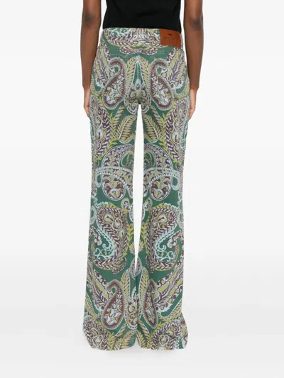Etro Paisley Print Denim Pants In Green