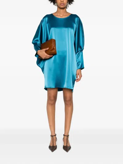 Gianluca Capannolo Crew-neck Puff-sleeve Mini Dress In Blue