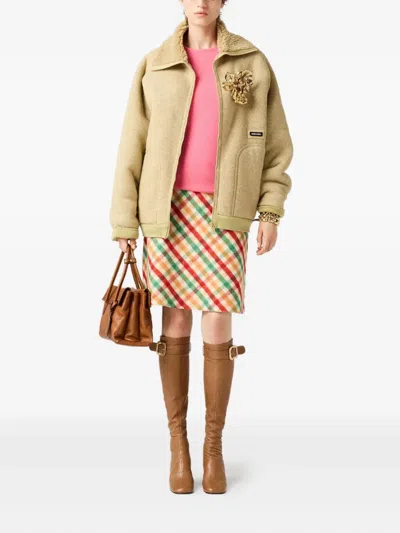 Miu Miu Cotton Fleece Zipper Blouson Jacket In Neutral