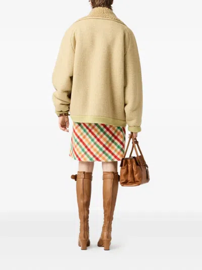 Miu Miu Cotton Fleece Zipper Blouson Jacket In Neutral