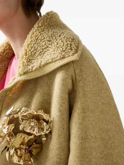 Miu Miu Cotton Fleece Zipper Blouson Jacket In Neutral