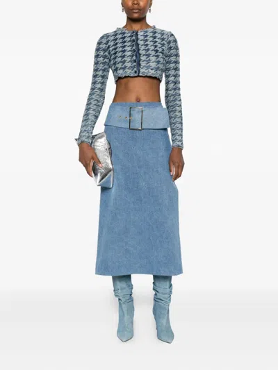 Diesel Long Sleeve Cropped Houndstooth Top In Blue