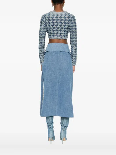 Diesel Long Sleeve Cropped Houndstooth Top In Blue