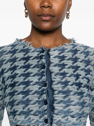 Diesel Long Sleeve Cropped Houndstooth Top In Blue