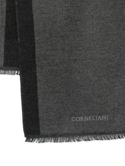 Corneliani Logo-detail Wool Scarf In Gray