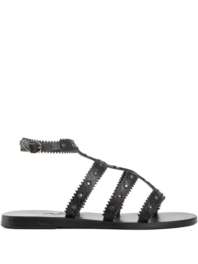 Ancient Greek Sandals Studded Design Leather Sole Sandals In Black