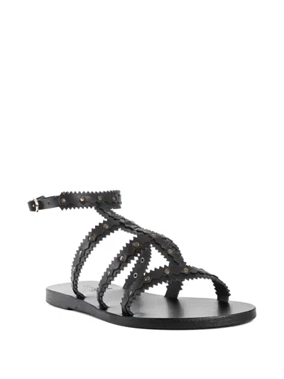 Ancient Greek Sandals Studded Design Leather Sole Sandals In Black