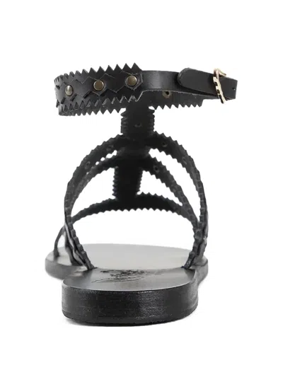 Ancient Greek Sandals Studded Design Leather Sole Sandals In Black