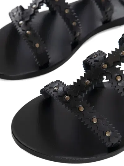 Ancient Greek Sandals Studded Design Leather Sole Sandals In Black