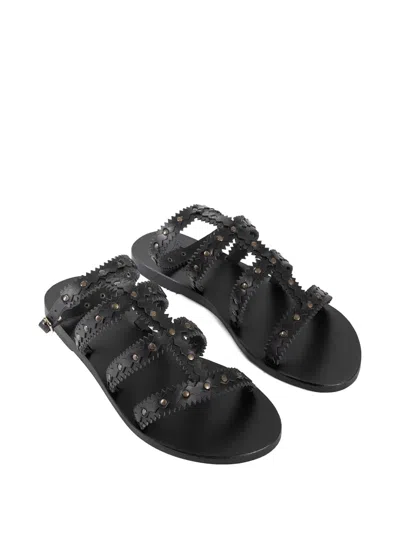 Ancient Greek Sandals Studded Design Leather Sole Sandals In Black