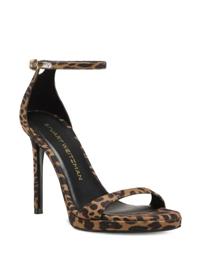 Stuart Weitzman Nudist Leopard Ankle-strap Platform Sandals In Brown