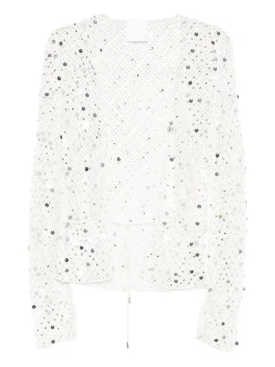 Paris Georgia Vera Crochet Knit Sequined Top In White