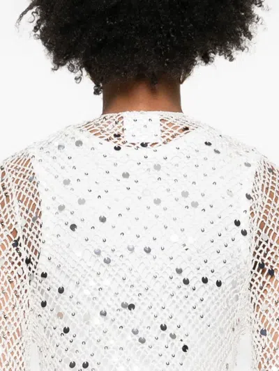 Paris Georgia Vera Crochet Knit Sequined Top In White