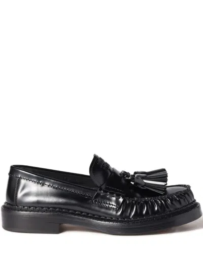 Miu Miu Tassel Loafers In Polished Leather In Black