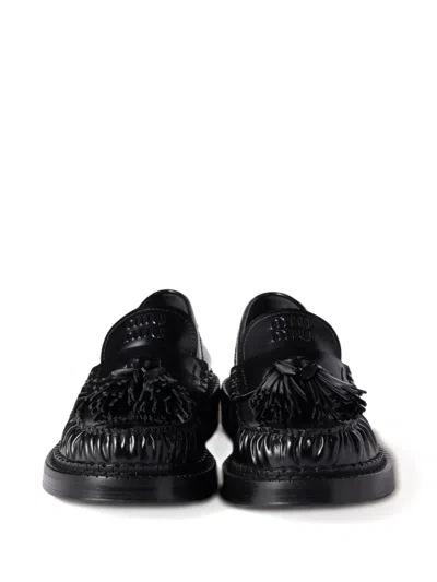 Miu Miu Tassel Loafers In Polished Leather In Black