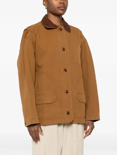Doen Pascual Contrast-collar Patch-pocket Jacket In Brown