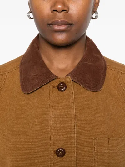 Doen Pascual Contrast-collar Patch-pocket Jacket In Brown