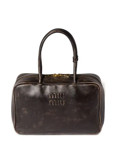 Miu Miu Beau Vintage-effect Nappa Leather Bags In Brown