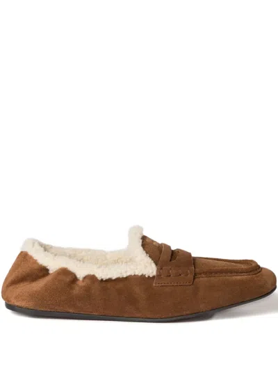 Miu Miu Suede Loafers With Flat Rubber Sole In Brown
