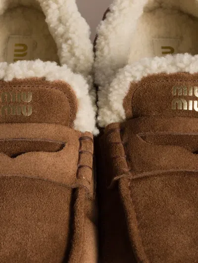 Miu Miu Suede Loafers With Flat Rubber Sole In Brown