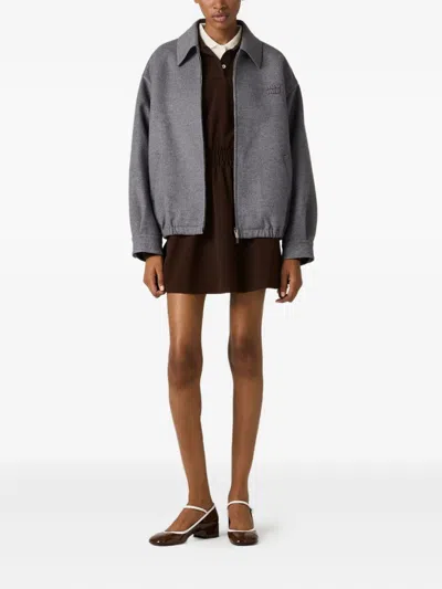 Miu Miu Double Cashmere Blouson Jacket In Gray