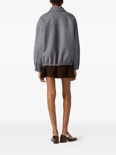 Miu Miu Double Cashmere Blouson Jacket In Gray